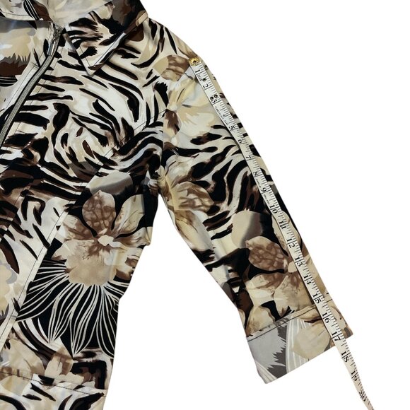 BELLISSIMA 🇨🇦 Bomber Jacket Abstract Floral Animal Print Size 10 Brown - Picture 8 of 10